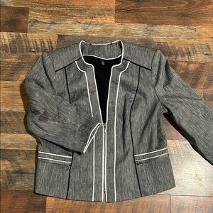 White House Black Market Charcoal Blazer with White Piping